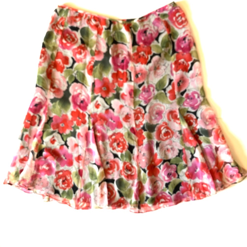 Floral Skirt 4 Pink Green White. Semi-Sheer with Black Lining. Zipper in Back